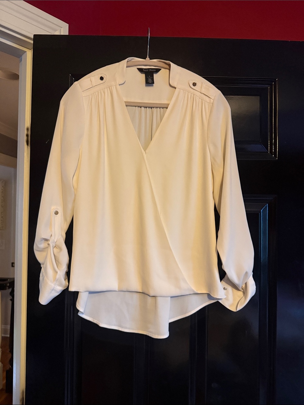White House Black Market Cream Surplice Wrap Blouse